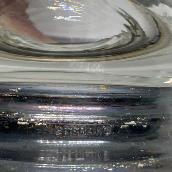 Vintage Dish Sterling Silver Footed Mid Century Modern Glass Bowl - Picture 6 of 6